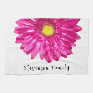 Hübscher Rosa-Blume-individuelle Name Geschirrtuch