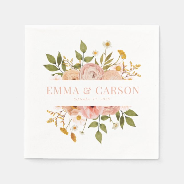 Hübscher Rosa Blumengarten Hochzeit Empfang Serviette (Vorderseite)