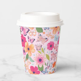 Hübscher Rosa Blumengarten Pappbecher