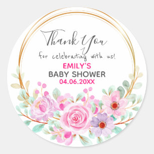 Hübscher rosa Blumenkranz Dankeschön Baby Shower Runder Aufkleber