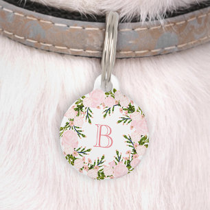 Hübscher rosa Blumenkranz-Monogramm Haustiermarke