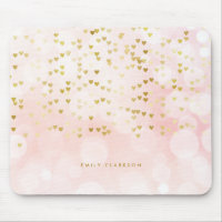 Hübscher rosa Bokeh und Herz Goldener Foil Confett