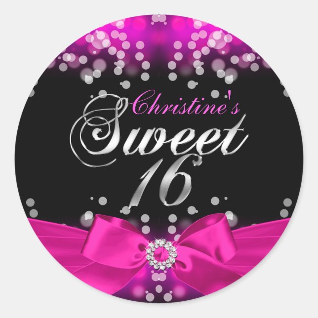Hübscher Rosa Bow & Sparkle Sweet 16 Sticker (Vorderseite)