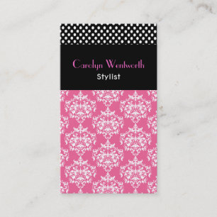 Hübscher rosa Damask und Polka Dot Business Card Visitenkarte