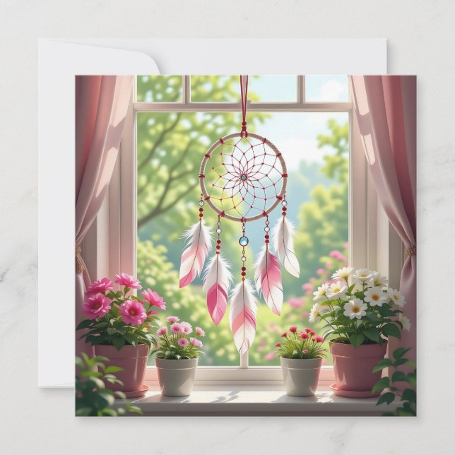Hübscher rosa Dreamcatcher und Pflanze Fensterlade (Vorderseite)