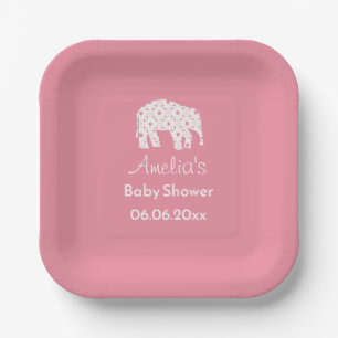 Hübscher rosa Elefant personalisierter Baby Shower Pappteller