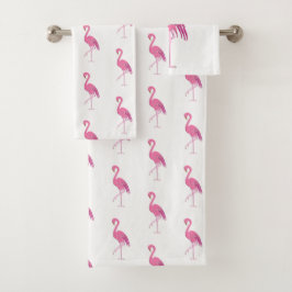 Hübscher rosa Flamingo, Fuchsie und Weiß Badhandtuch Set