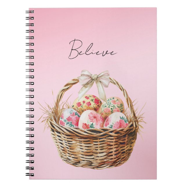 Hübscher rosa Frühlingsblumen-Oster-Eier-Korbbogen Notizblock (Vorderseite)