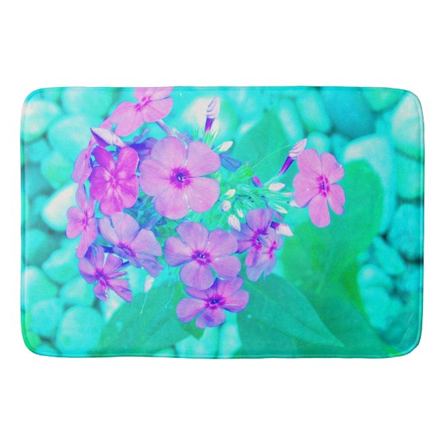 Hübscher Rosa Garten Phlox Blume Aquamarine Badematte (Vorderseite)