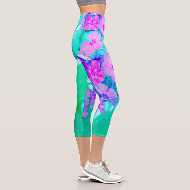 Hübscher Rosa Garten Phlox Blume Aquamarine Capri Leggings (Rechts)
