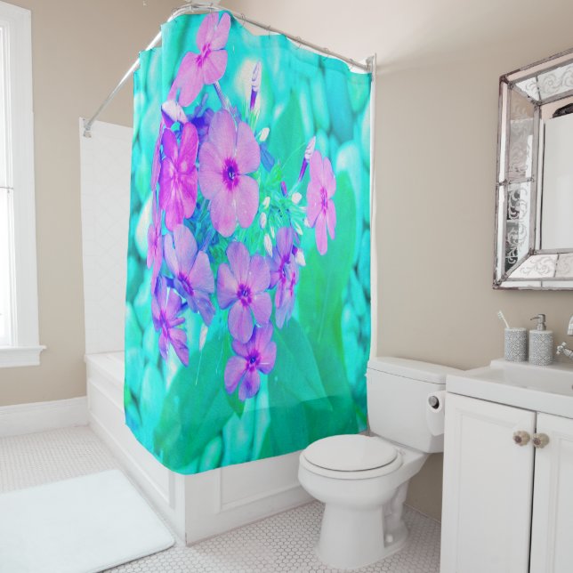 Hübscher Rosa Garten Phlox Blume Aquamarine Duschvorhang (Beispiel)