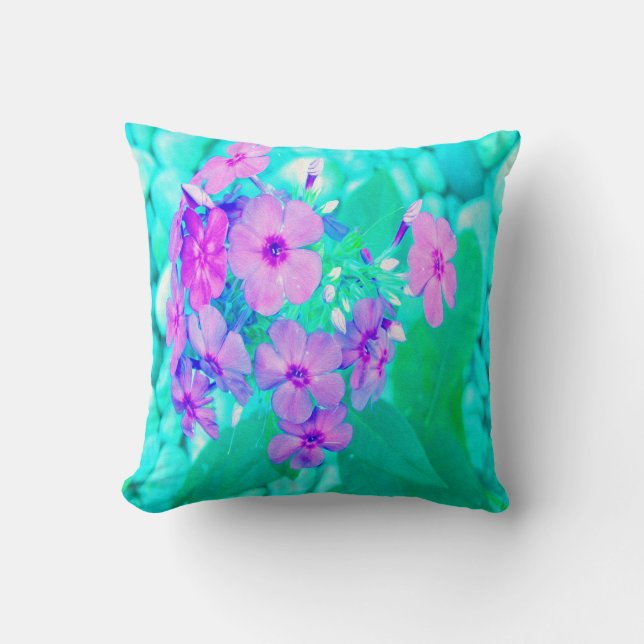Hübscher Rosa Garten Phlox Blume Aquamarine Kissen (Vorderseite)