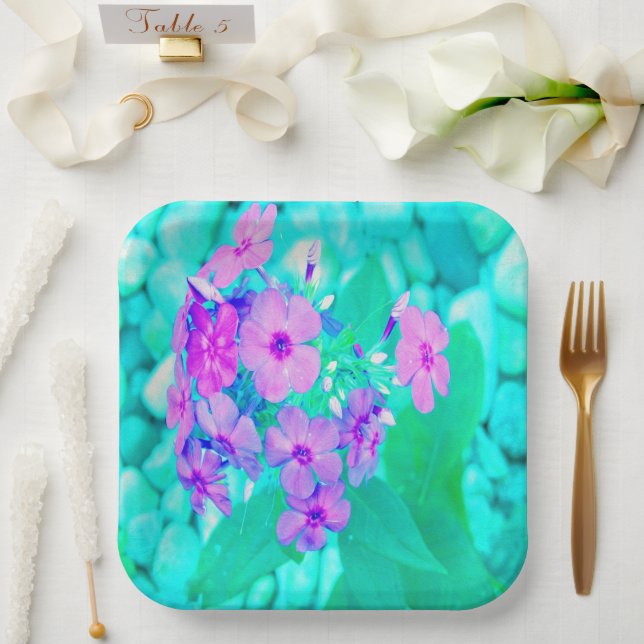 Hübscher Rosa Garten Phlox Blume Aquamarine Pappteller (Hochzeit)