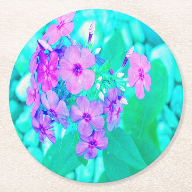 Hübscher Rosa Garten Phlox Blume Aquamarine Runder Pappuntersetzer (Vorderseite)