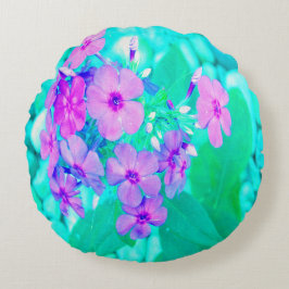 Hübscher Rosa Garten Phlox Blume Aquamarine Rundes Kissen