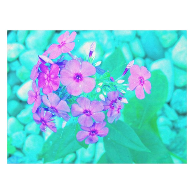 Hübscher Rosa Garten Phlox Blume Aquamarine Tischdecke (Vorderseite (Horizontal))