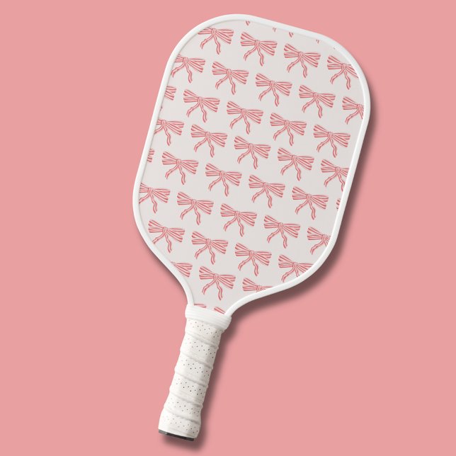 Hübscher, rosa gestreifter Bug Pickleball Schläger (Pink feminine bow aesthetic, coquette pickleball paddle.  Pattern to both sides. )