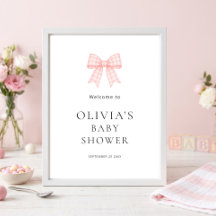 Hübscher rosa Gingham-Schleifen-Baby-Empfangsshowe