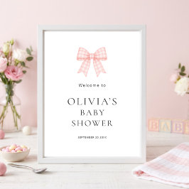 Hübscher rosa Gingham-Schleifen-Baby-Empfangsshowe Poster