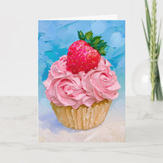 Hübscher rosa glasierter Erdbeercupcake Karte