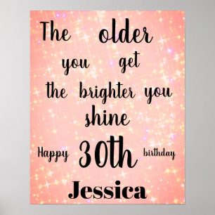 Hübscher rosa Glitter 30. Geburtstag Name Poster