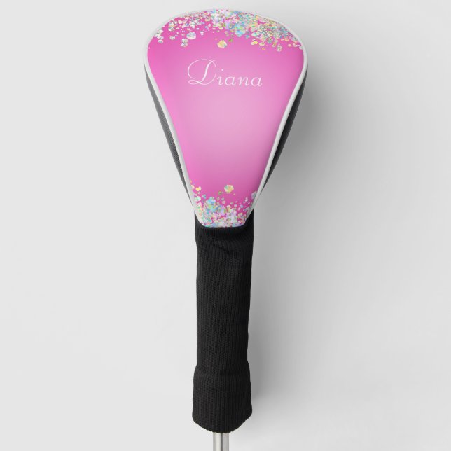 Hübscher rosa Glitzer-Effekt Golf Headcover (Vorderseite)