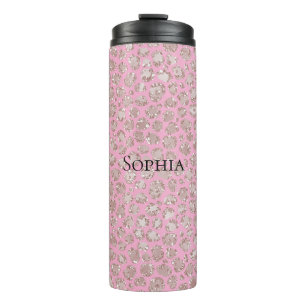 Hübscher Rosa Glitzer Glanz Leopard Thermosbecher