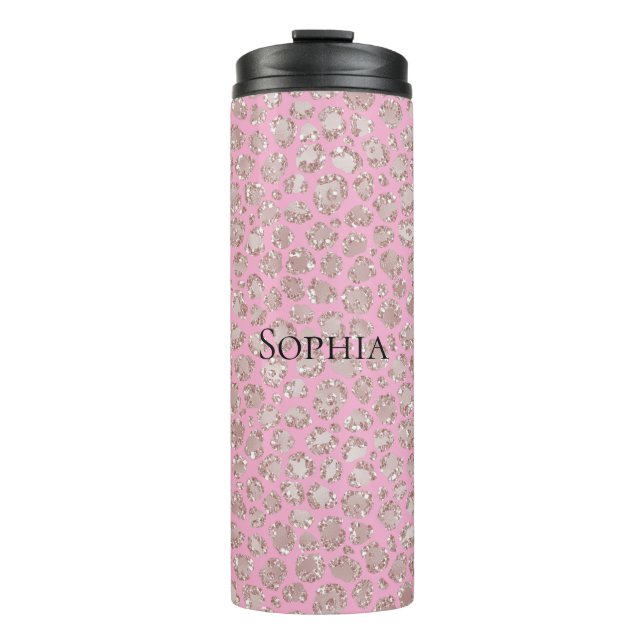 Hübscher Rosa Glitzer Glanz Leopard Thermosbecher (Vorderseite)