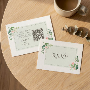Hübscher rosa grüner Blumenzwiebelcode RSVP QR Cod Begleitkarte