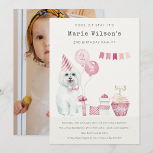 Hübscher rosa Hund Geburtstagsfoto-Party-Einladung Dankeskarte