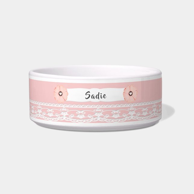 Hübscher rosa Hundeschale mit Blume und Spitzen Napf (Vorderseite)