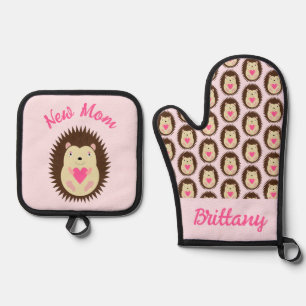 Hübscher rosa Igel-Baby-Mädchen individuell Ofenhandschuh & Topflappen-Set