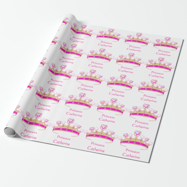 Hübscher rosa individueller Name Prinzessin-Crown Geschenkpapier (Ungerollt)