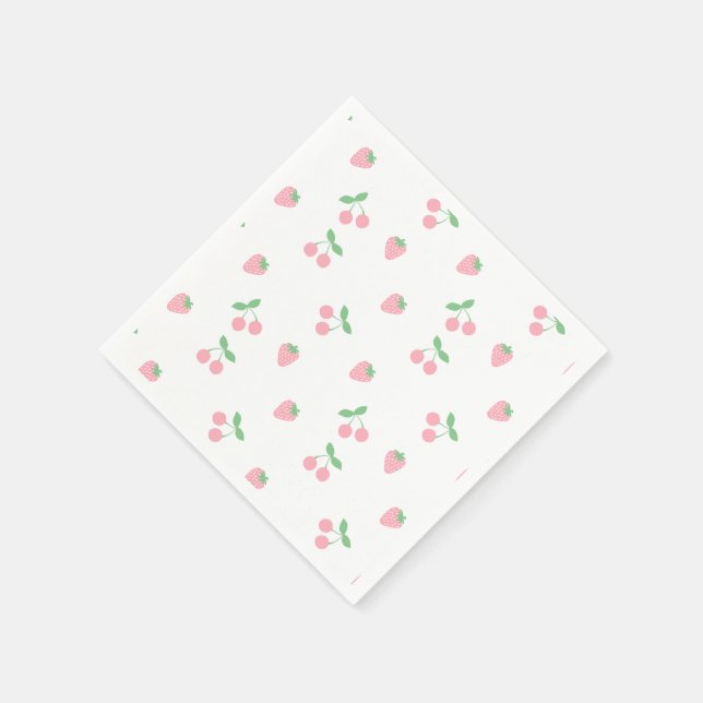 Hübscher Rosa Kirschkirsche Erdbeeren Frühling Frü Serviette (Ecke)