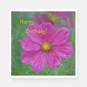 Hübscher rosa Kosmos Glücklich Geburtstag Serviette