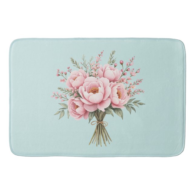 Hübscher rosa Pfingstrosen-Blumenstrauß Badematte (Vorderseite)
