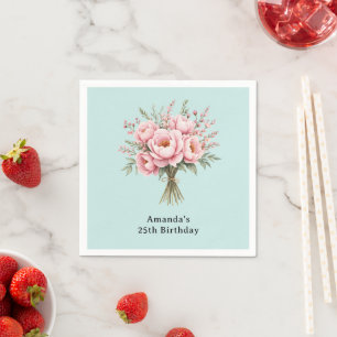 Hübscher rosa Pfingstrosen-Blumenstrauß Geburtstag Serviette