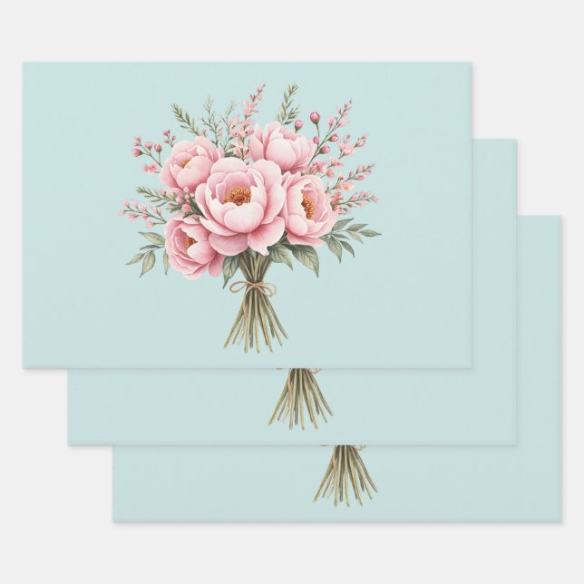 Hübscher rosa Pfingstrosen-Blumenstrauß Geschenkpapier Set (Set)