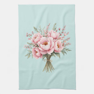 Hübscher rosa Pfingstrosen-Blumenstrauß Geschirrtuch