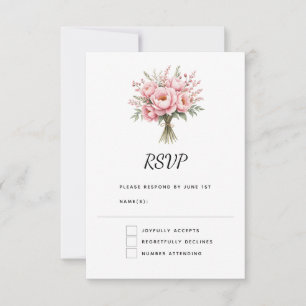 Hübscher rosa Pfingstrosen-Blumenstrauß Hochzeit RSVP Karte
