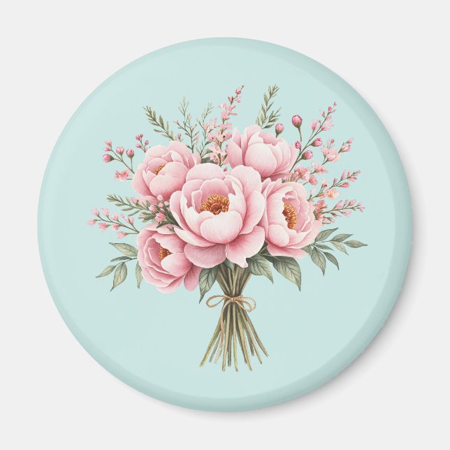 Hübscher rosa Pfingstrosen-Blumenstrauß Magnet (Vorne)