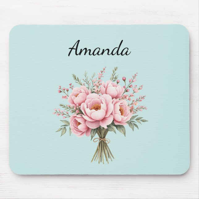 Hübscher rosa Pfingstrosen-Blumenstrauß Mousepad (Vorne)