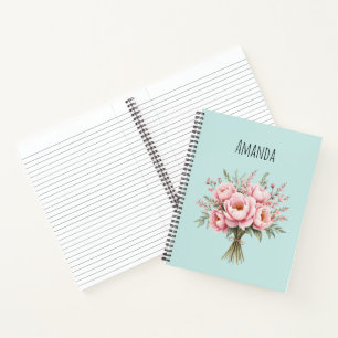 Hübscher rosa Pfingstrosen-Blumenstrauß Notizbuch