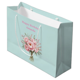 Hübscher rosa Pfingstrosen-Blumenstrauß zum Geburt Große Geschenktüte