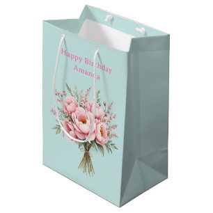 Hübscher rosa Pfingstrosen-Blumenstrauß zum Geburt Mittlere Geschenktüte