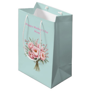 Hübscher rosa Pfingstrosen-Blumenstrauß zum Mutter Mittlere Geschenktüte