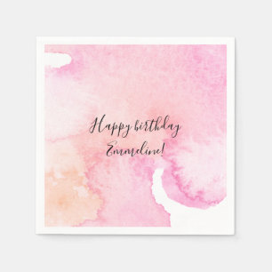 Hübscher rosa Pfirsichwatercolor-Geburtstag Serviette