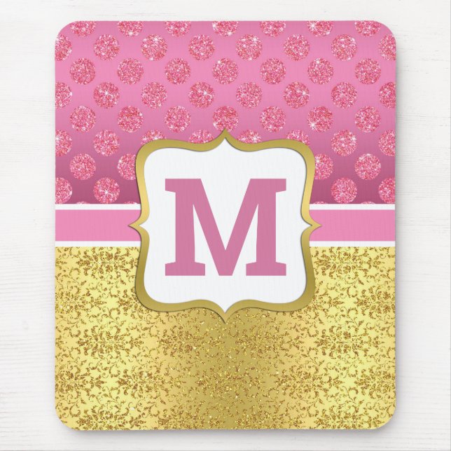 Hübscher Rosa Princess Glitzer Dots & Gold Mousepad (Vorne)