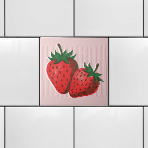 Hübscher Rosa Risograph 2 Erdbeeren & Streifen Fliese