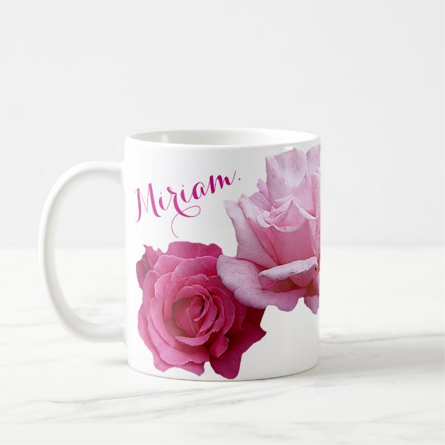 Hübscher rosa Rosa-Blütenname des Miriam Kaffeetasse (Links)